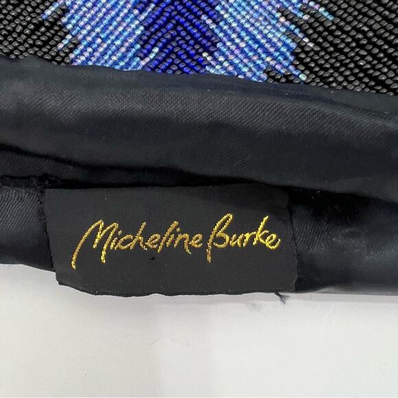 Micheline Burke Beaded Shoulder Mini Drawstring Bag Black Blue Evening Purse VTG - Picture 5 of 5